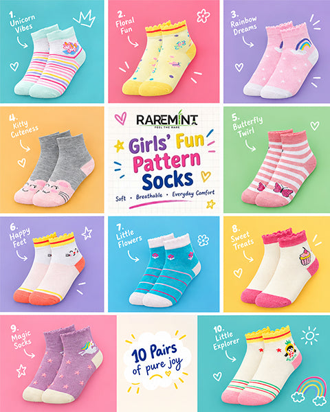Raremint Girls Fun Socks | Pack of 10