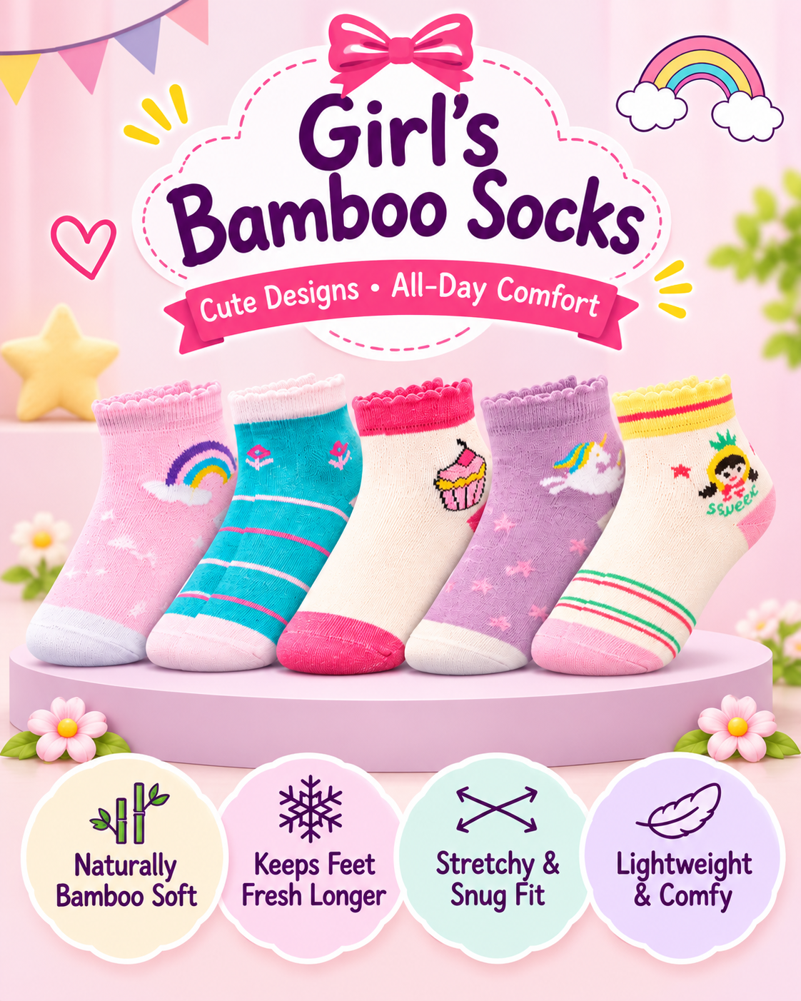 Raremint Girls Fun Socks | Pack of 5