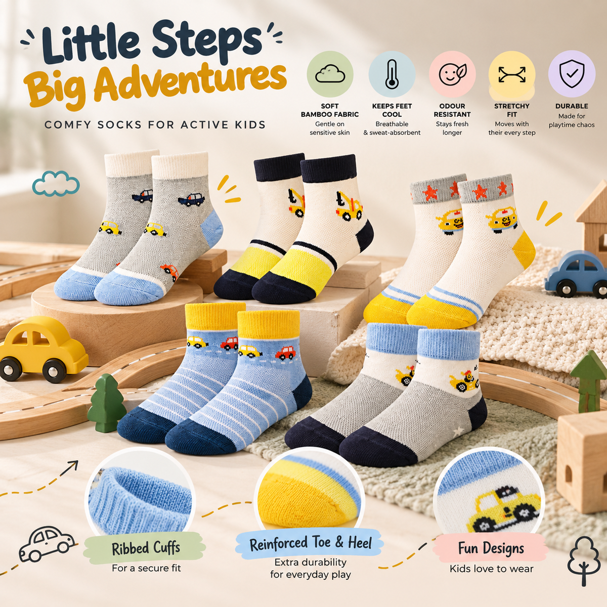 RareMint Velocity Collection | Premium Bamboo Socks for Kids | Pack of 5